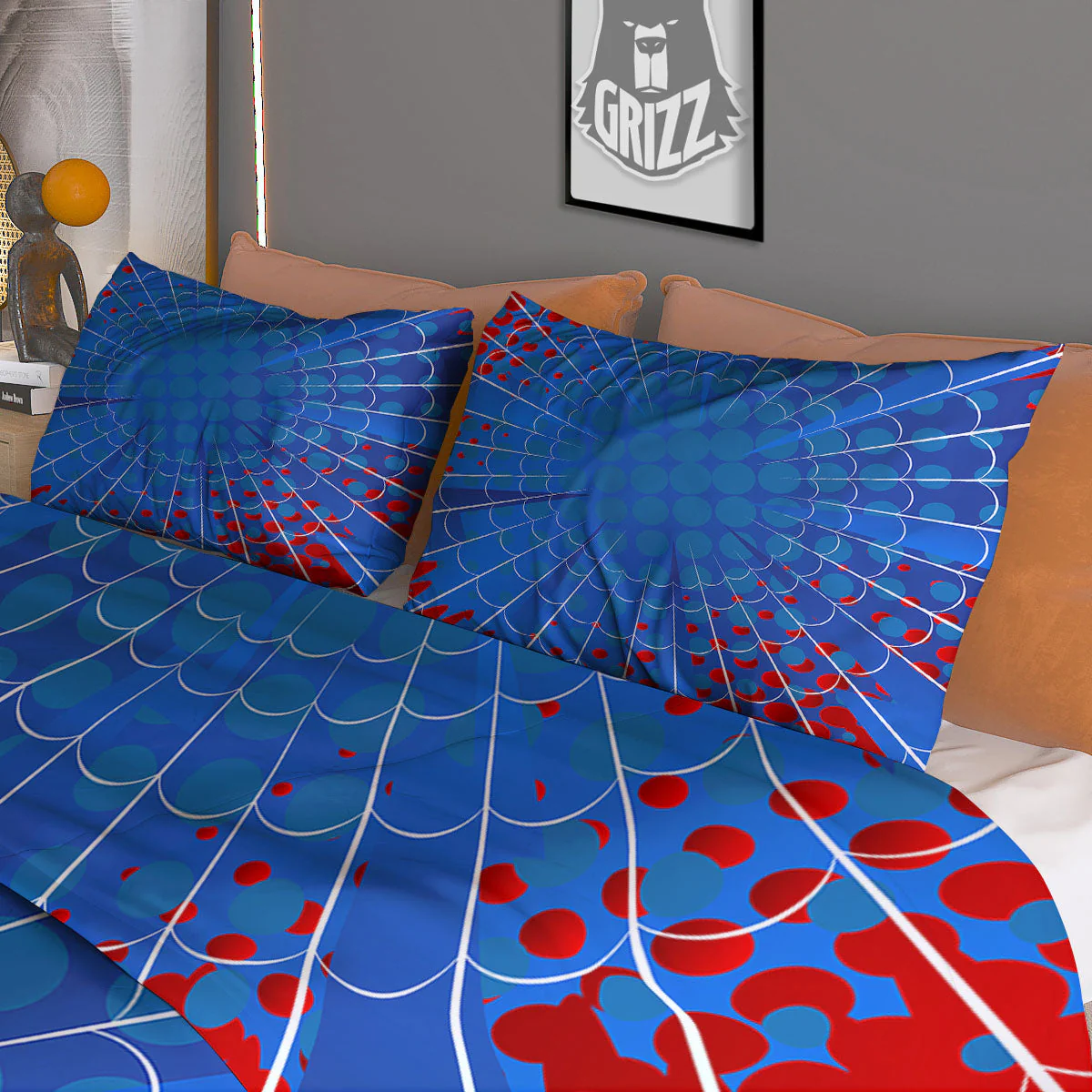 Red And Blue Spider Web Cartoon Print Duvet Cover Bedding Set - Image 3