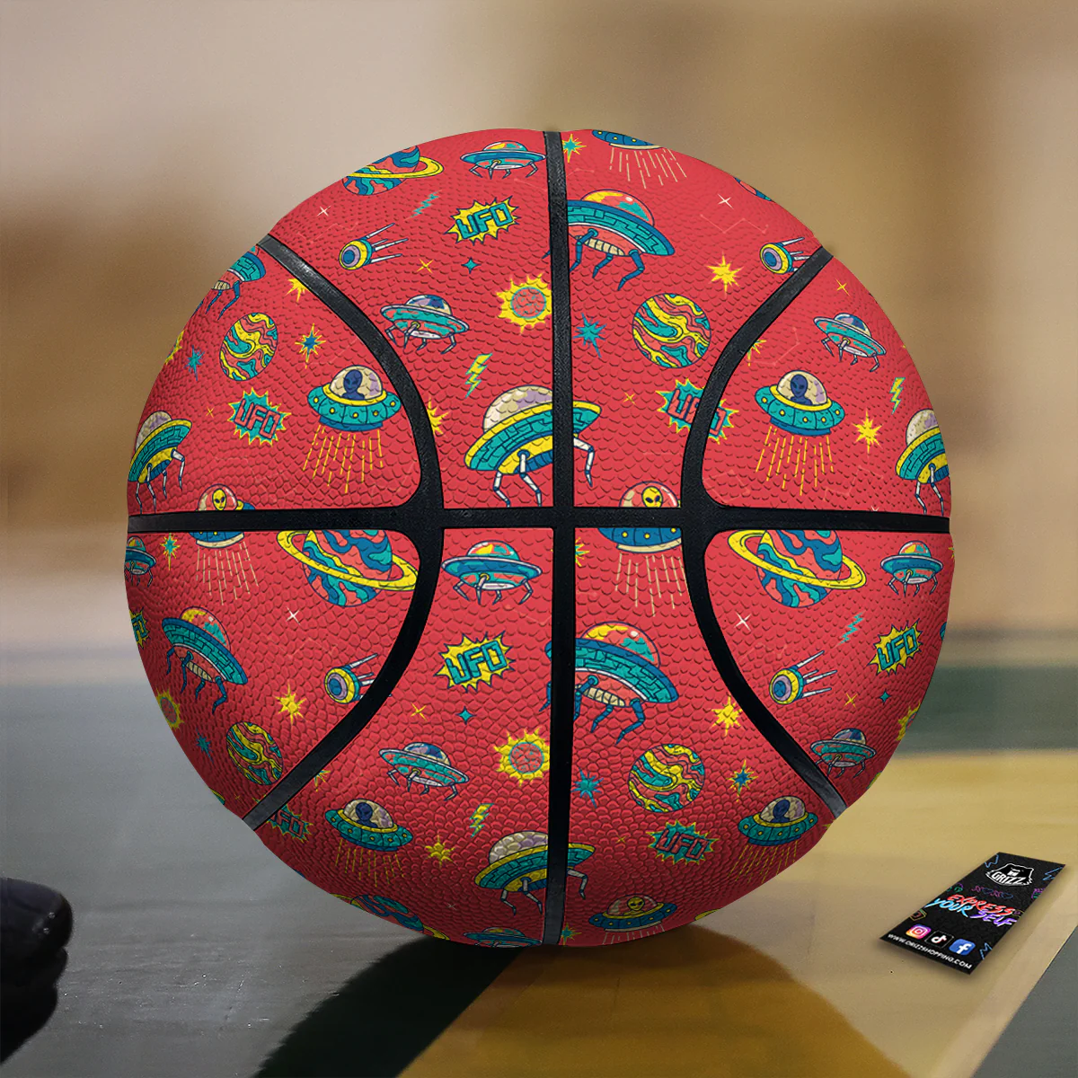 Red And Colorful UFO Print Pattern Basketball