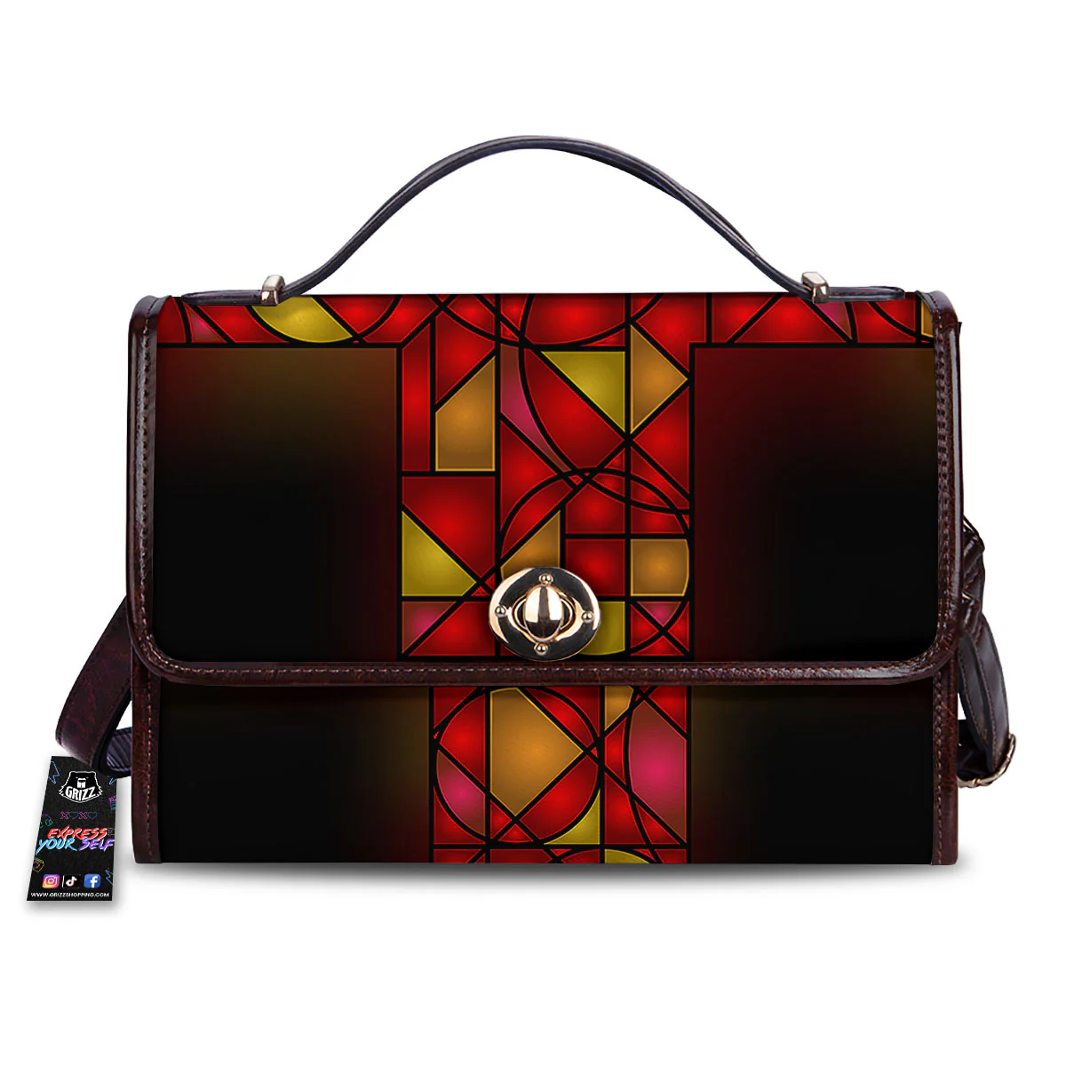 Red And Orange Cross Stained Glass Print Women's Satchel Bag