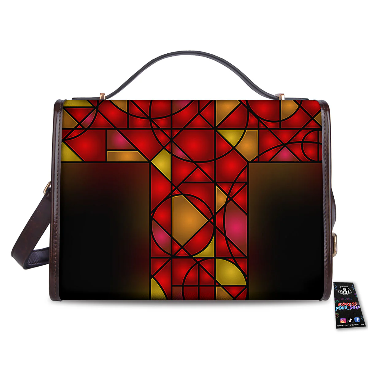 Red And Orange Cross Stained Glass Print Women's Satchel Bag - Image 2