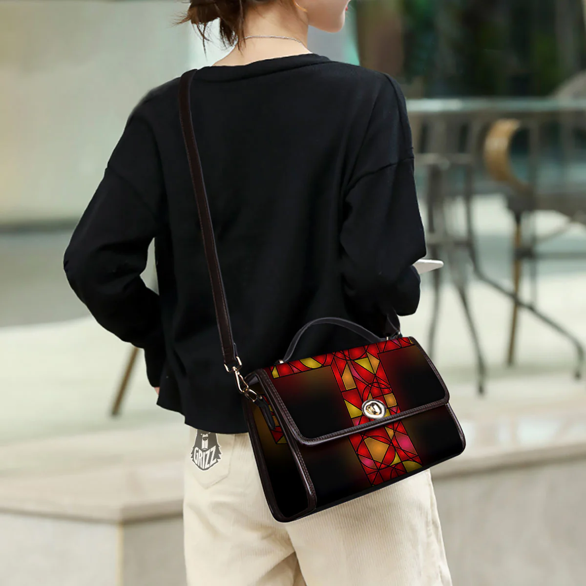 Red And Orange Cross Stained Glass Print Women's Satchel Bag - Image 3