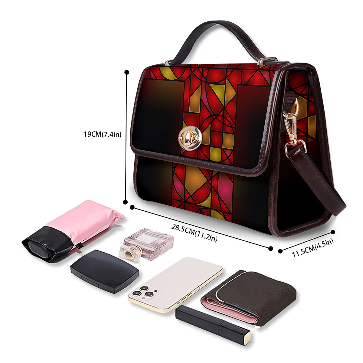 Red And Orange Cross Stained Glass Print Women's Satchel Bag - Image 4