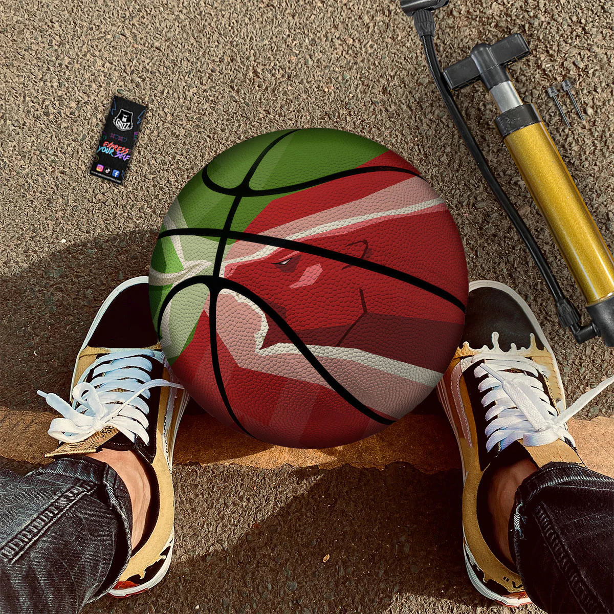 Red Bear And Green Bull Stock Print Basketball - Image 2