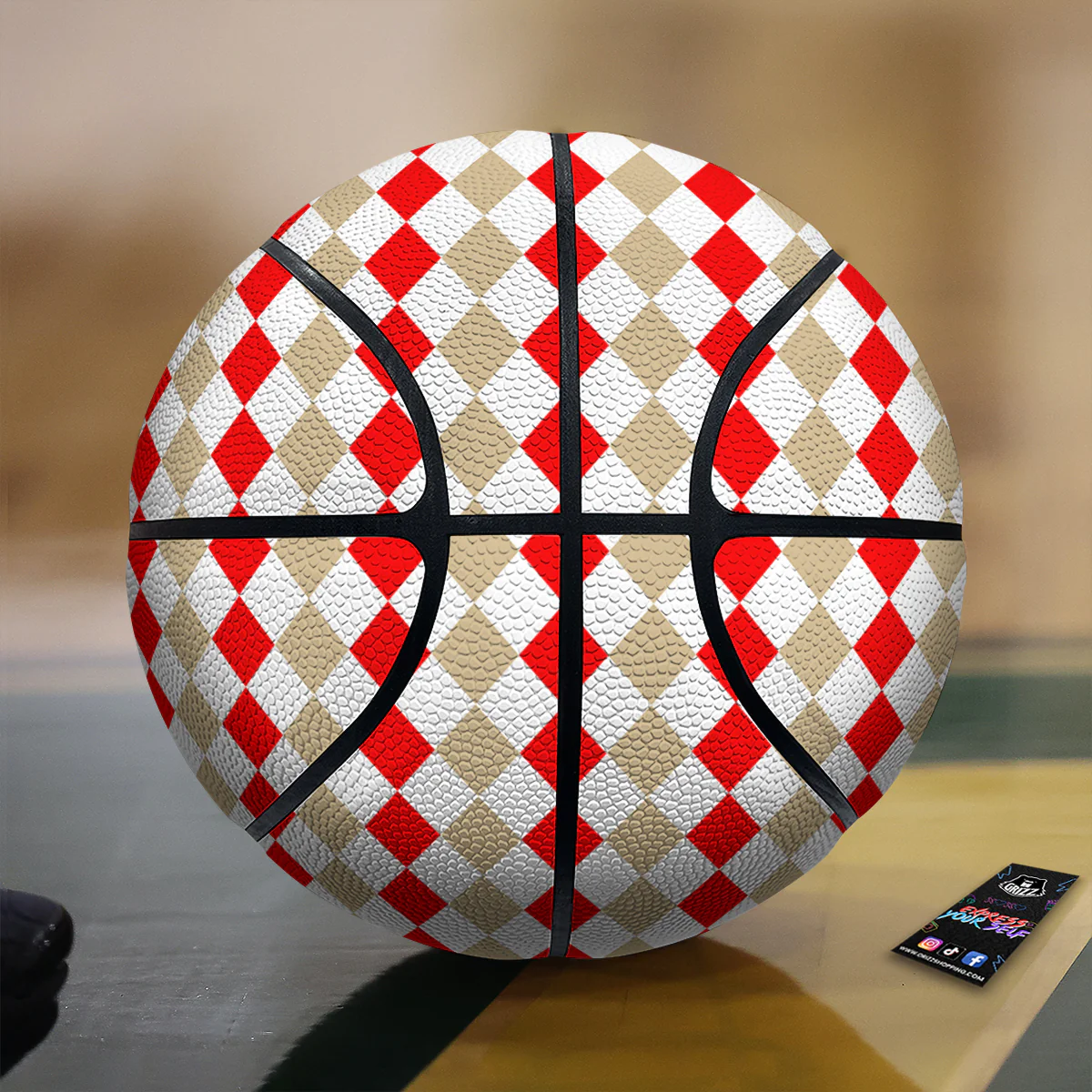 Red Beige And White Argyle Print Pattern Basketball