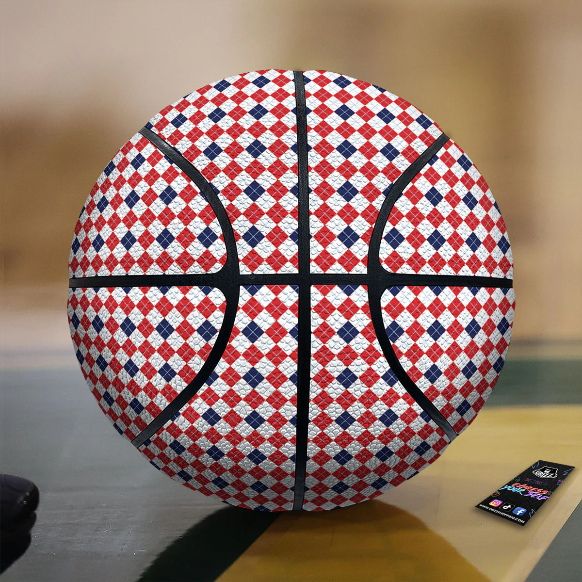 Red Blue And White Argyle Print Pattern Basketball