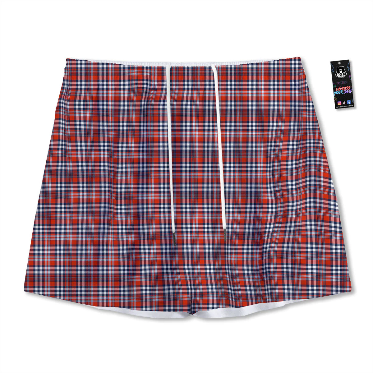 Red Blue And White Check Print Pattern Mesh Shorts