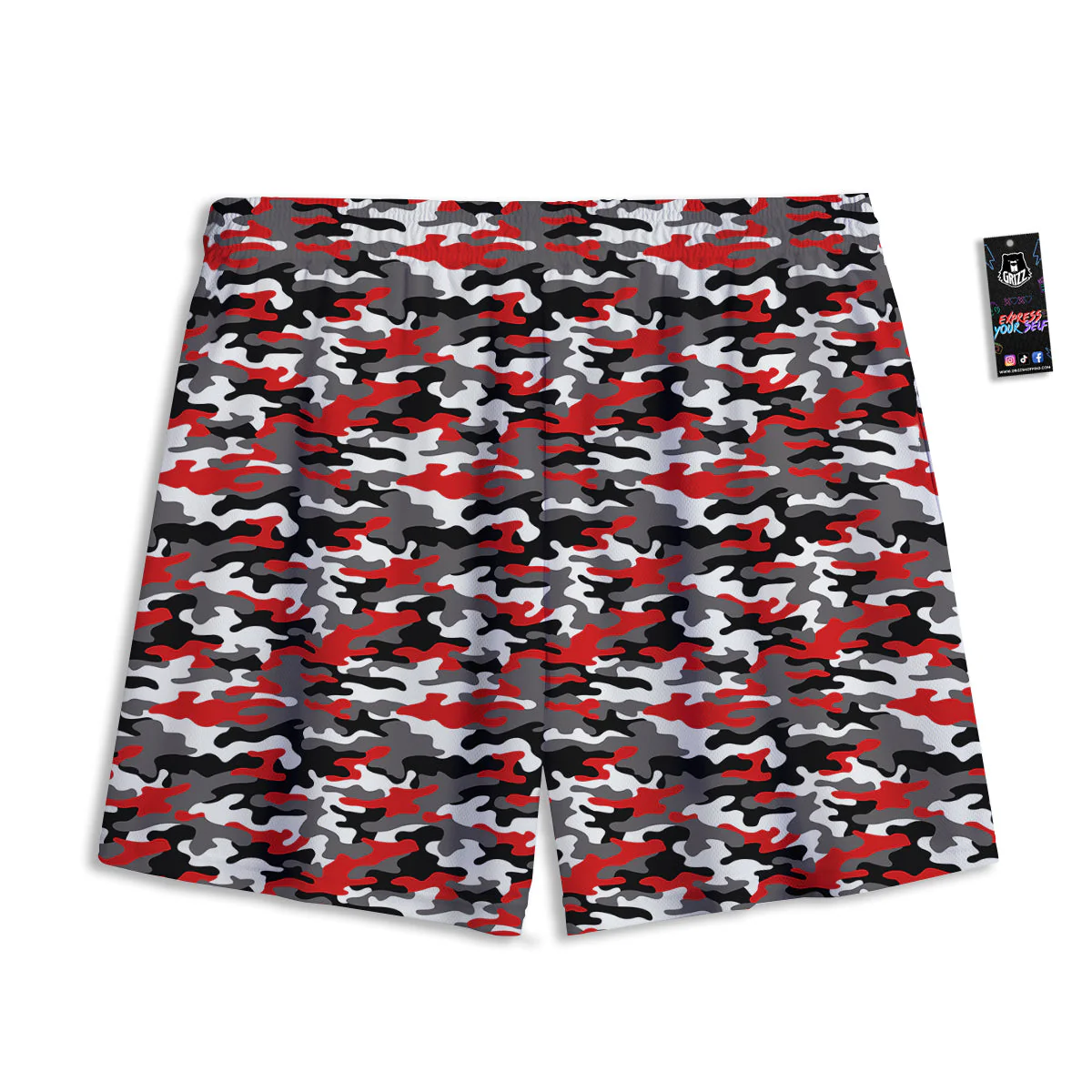 Red Camouflage Texture Military Print Mesh Shorts - Image 2