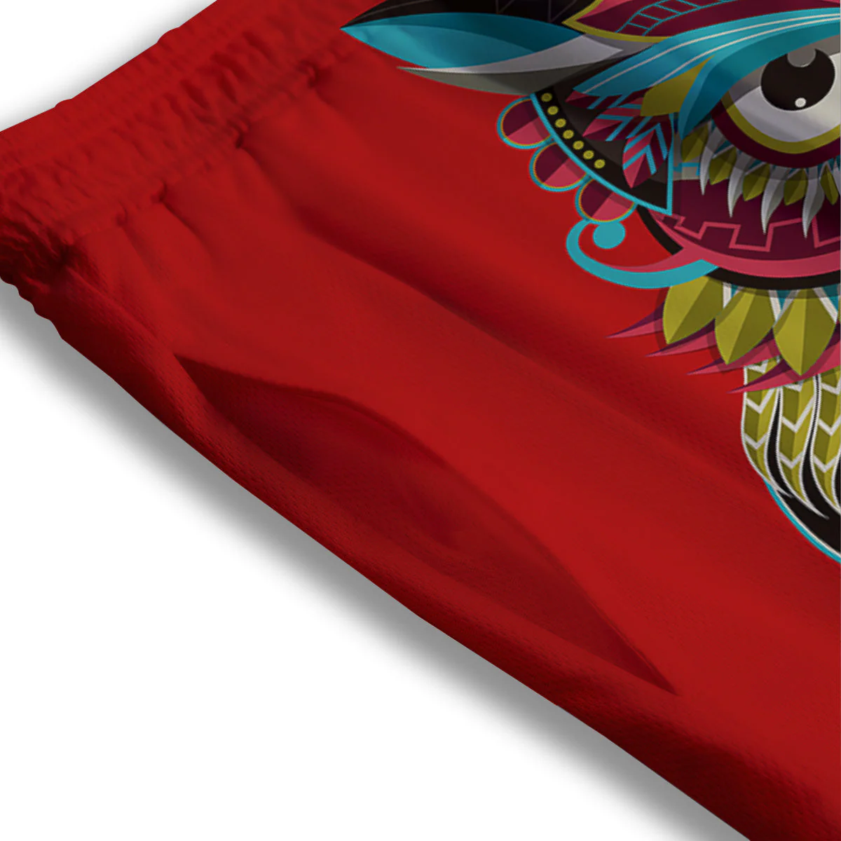 Red Colorful Owl Print Mesh Shorts - Image 3