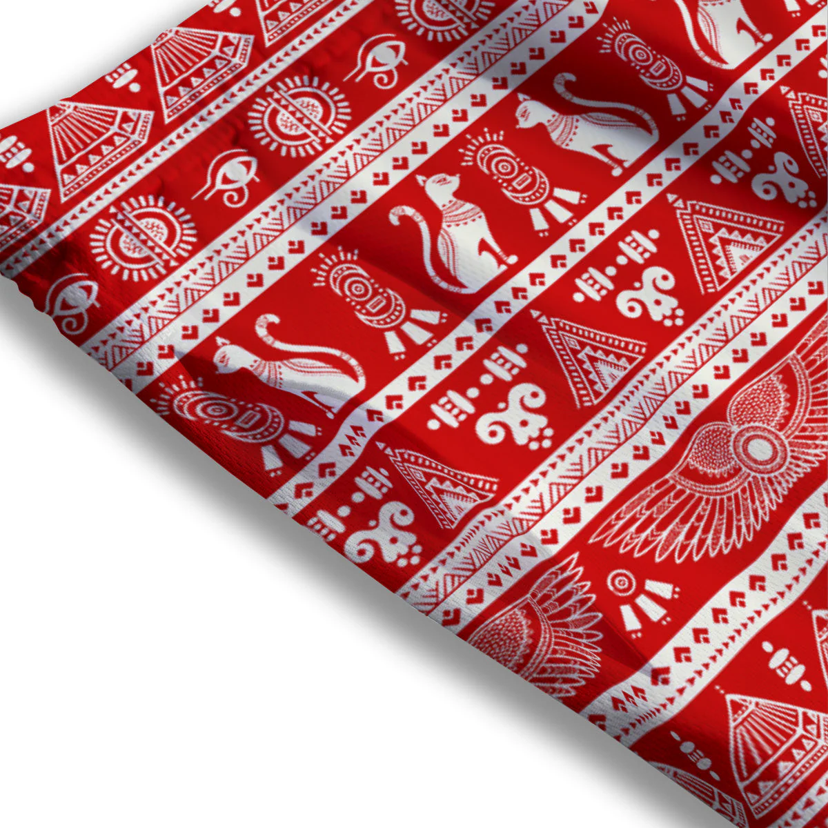 Red Egypt Symbol Print Pattern Mesh Shorts - Image 3