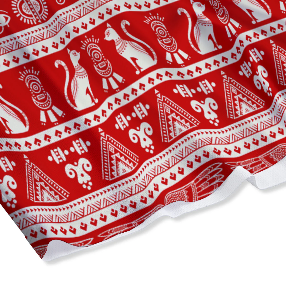 Red Egypt Symbol Print Pattern Mesh Shorts - Image 4