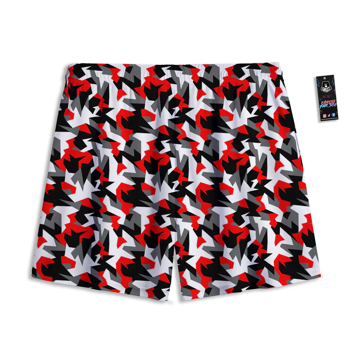 Red Geometric Camouflage Print Pattern Mesh Shorts - Image 2