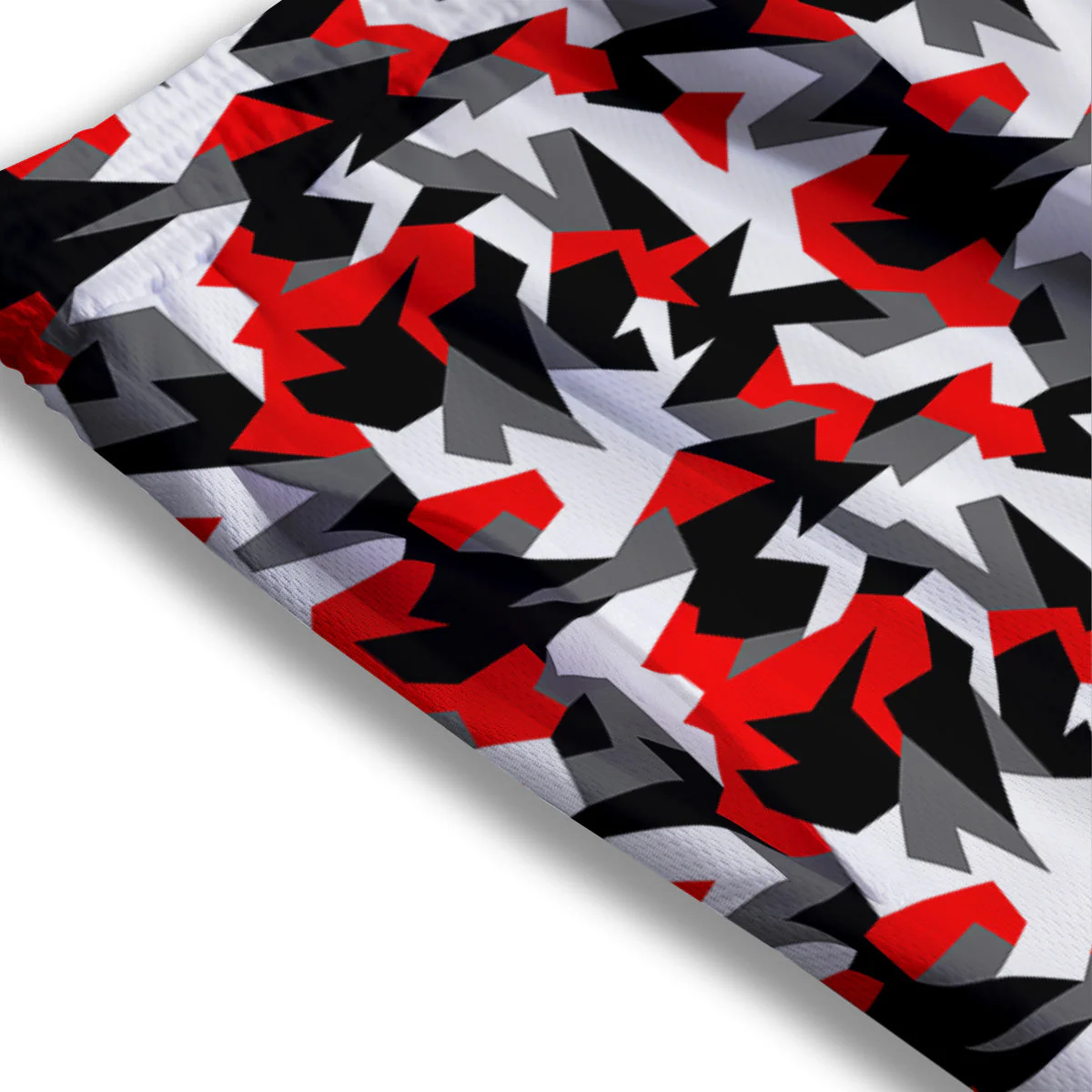 Red Geometric Camouflage Print Pattern Mesh Shorts - Image 3