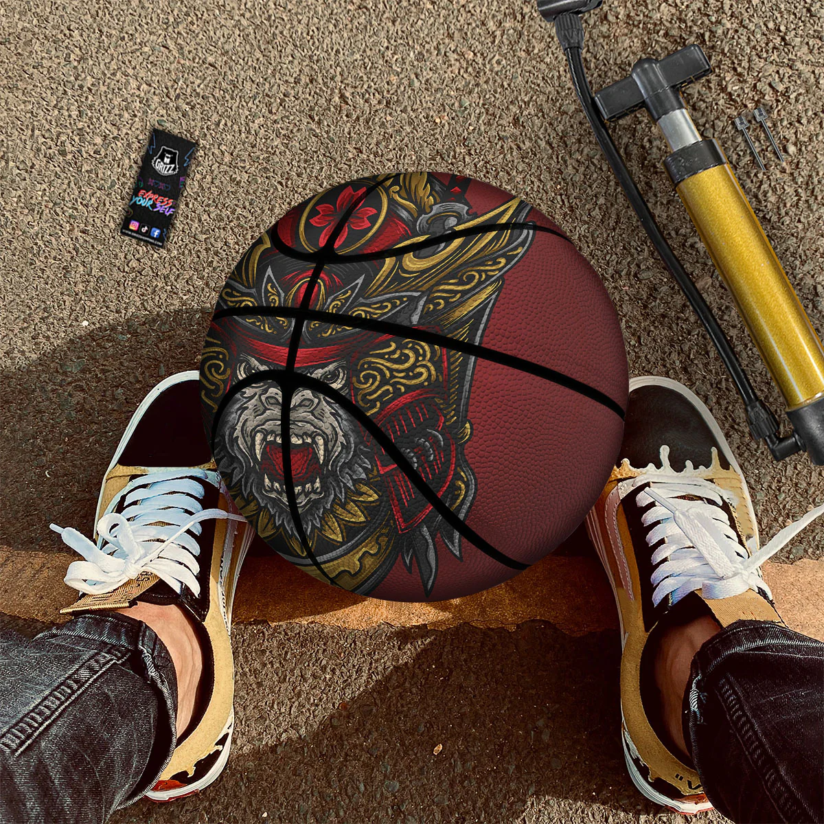 Red Gorilla Samurai Print Basketball - Image 2
