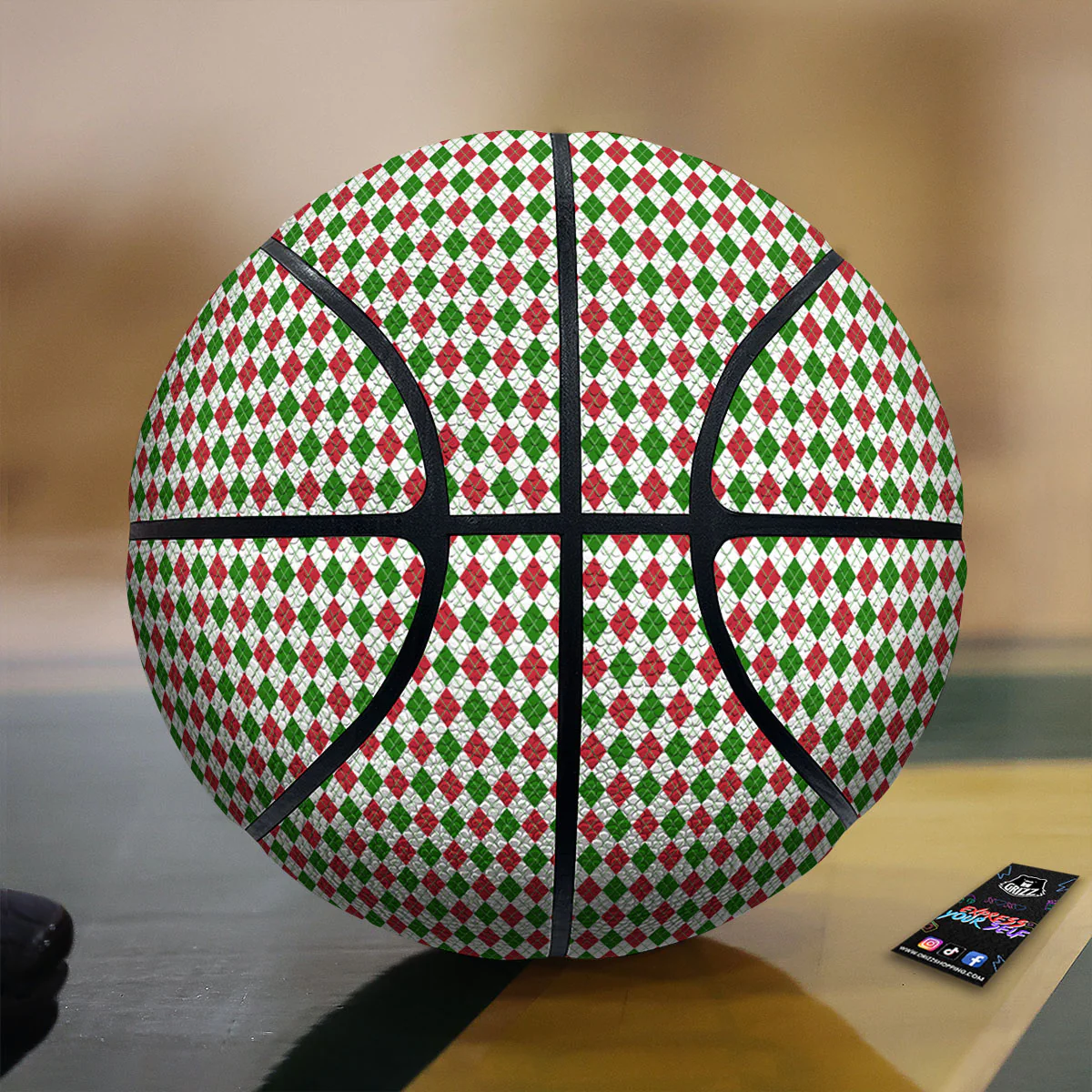 Red Green And White Argyle Print Pattern Basketball