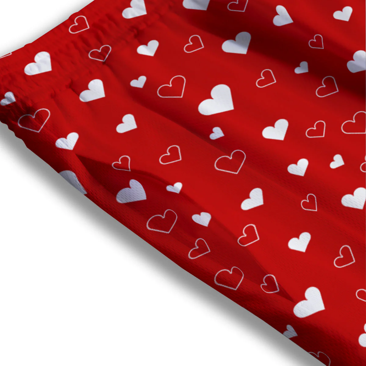 Red Heart And White Print Pattern Mesh Shorts - Image 3