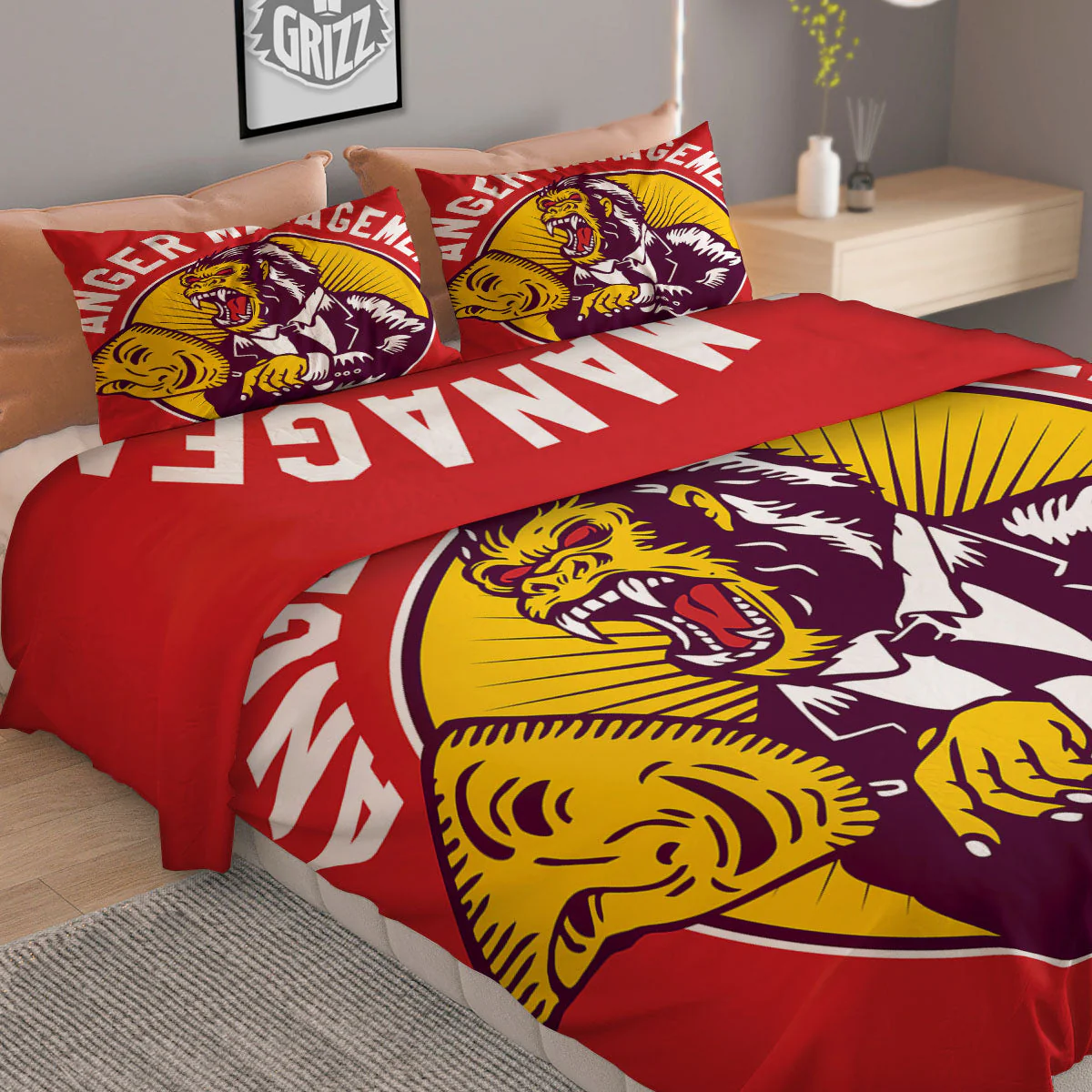 Red King Kong Gorilla Print Duvet Cover Bedding Set - Image 2