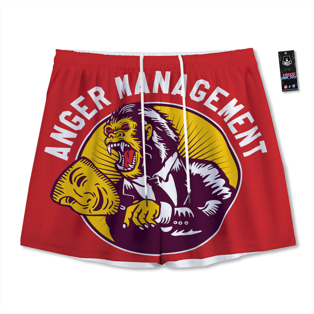 Red King Kong Gorilla Print Mesh Shorts