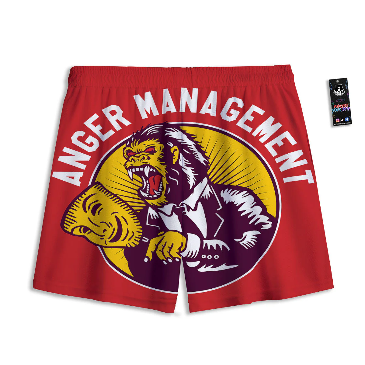 Red King Kong Gorilla Print Mesh Shorts - Image 2