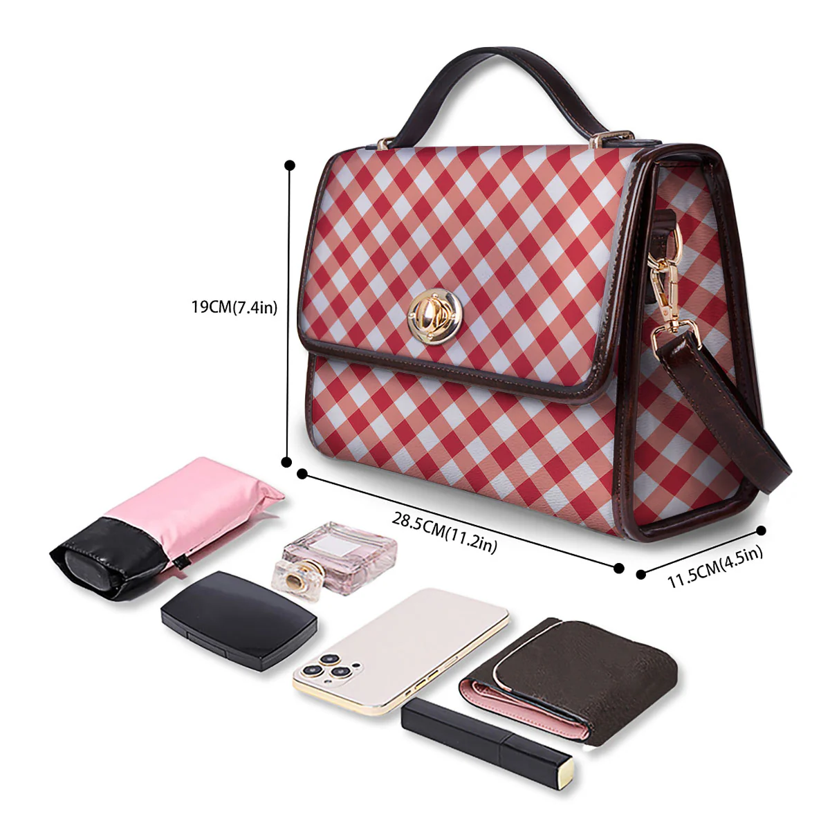 Red Lava And White Gingham Print Women's Satchel Bag - Image 4