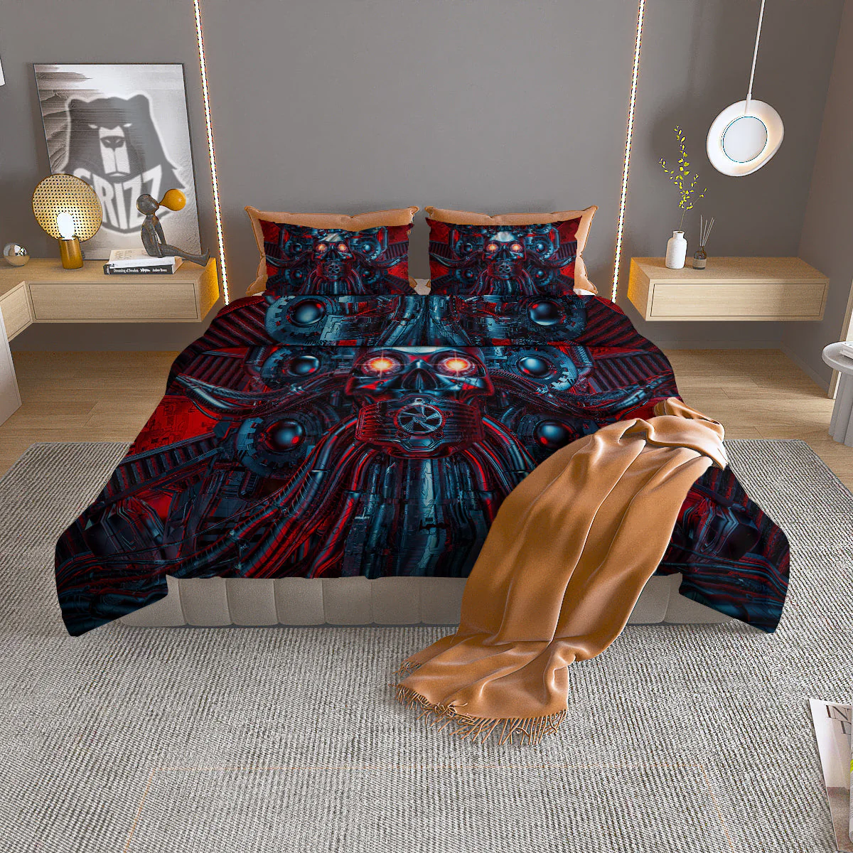 Red Machine Robot Print Duvet Cover Bedding Set