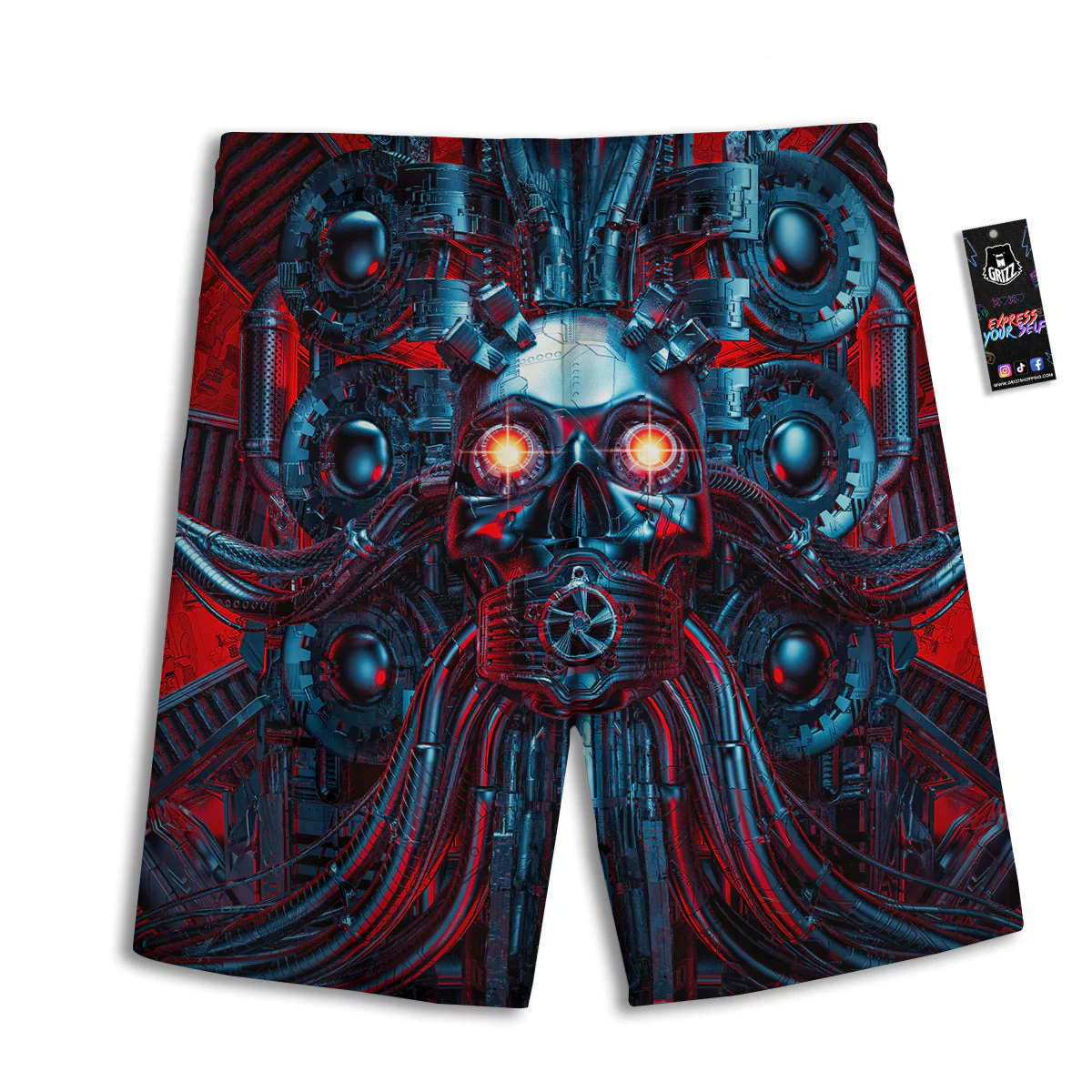 Red Machine Robot Print Men's Athletic Shorts - Image 2