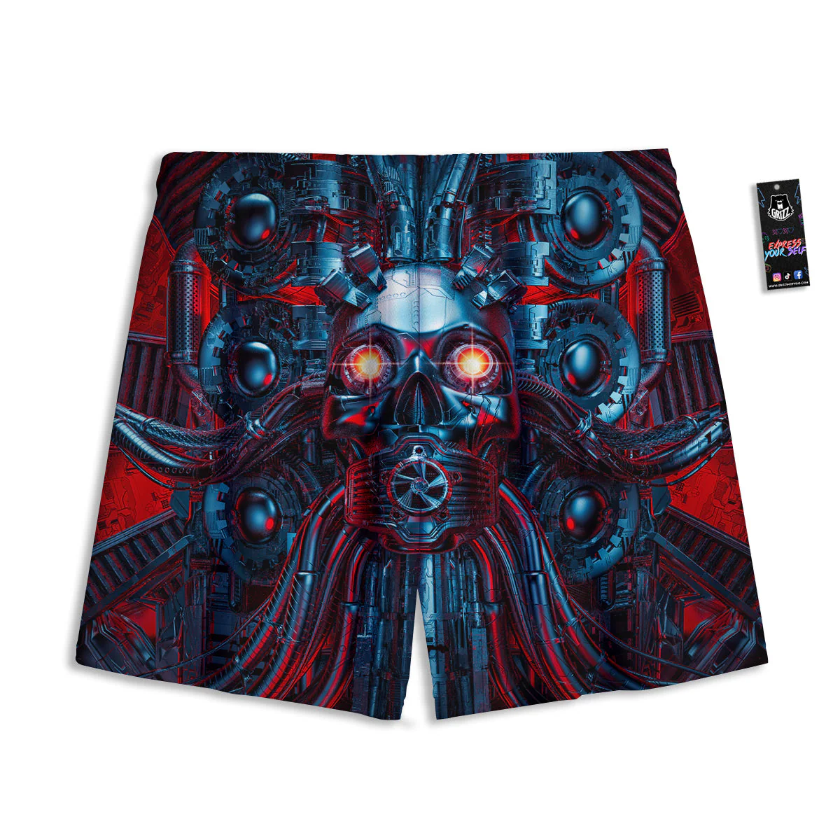 Red Machine Robot Print Mesh Shorts - Image 2