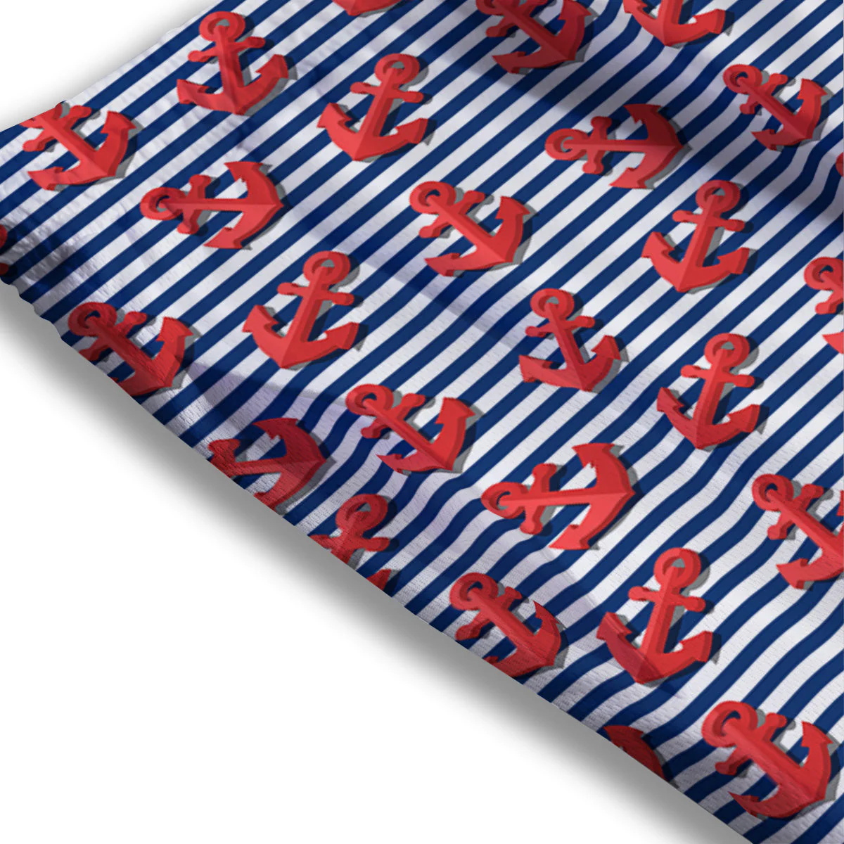 Red Nautical Anchor Blue Striped Print Mesh Shorts - Image 3