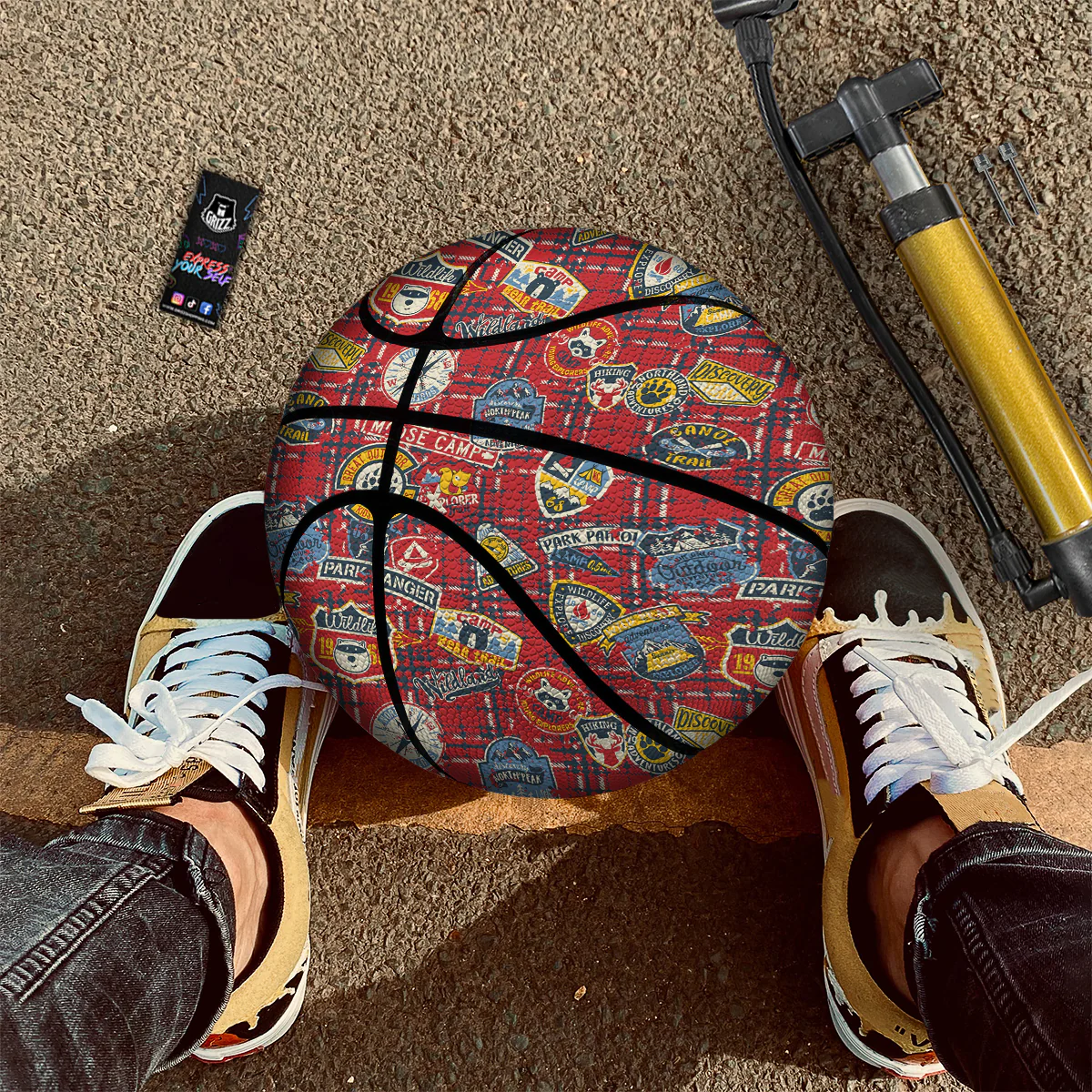 Red Plaid Mountain Camp Tartan Print Basketball - Image 2