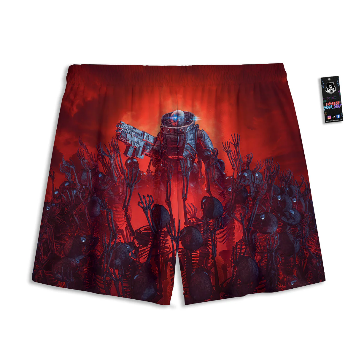 Red Robot And Skeleton Troop Print Mesh Shorts - Image 2