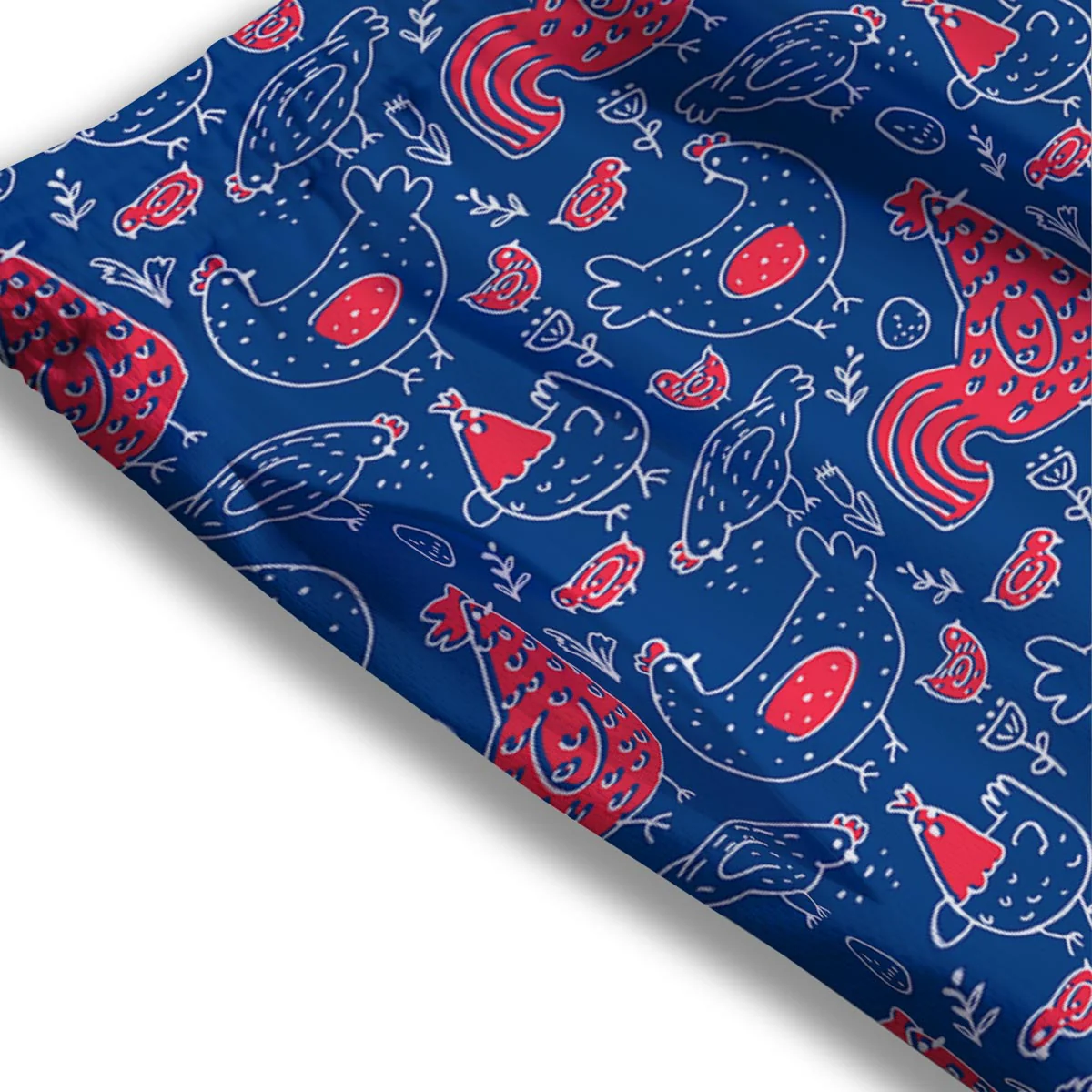 Red Rooster Blue Print Pattern Mesh Shorts - Image 3