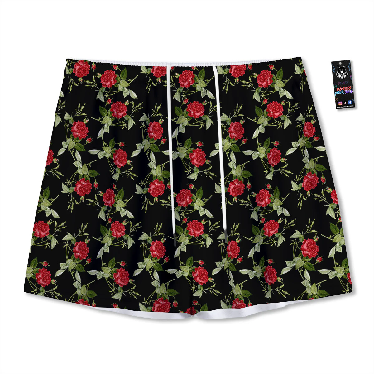 Red Rose Flowers Print Pattern Mesh Shorts
