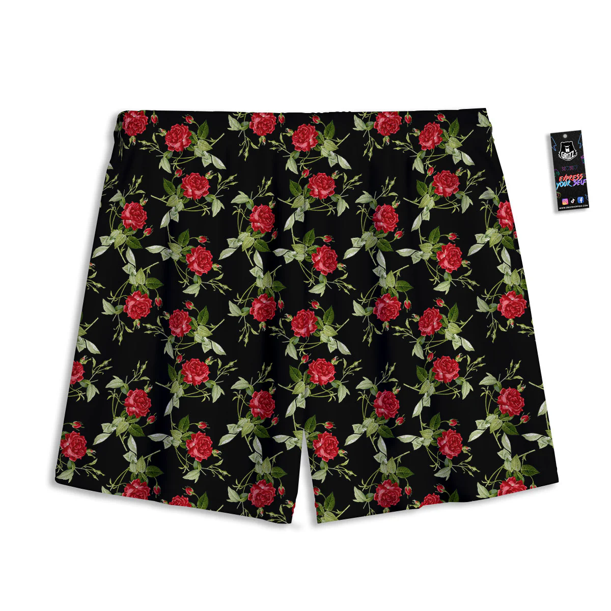 Red Rose Flowers Print Pattern Mesh Shorts - Image 2