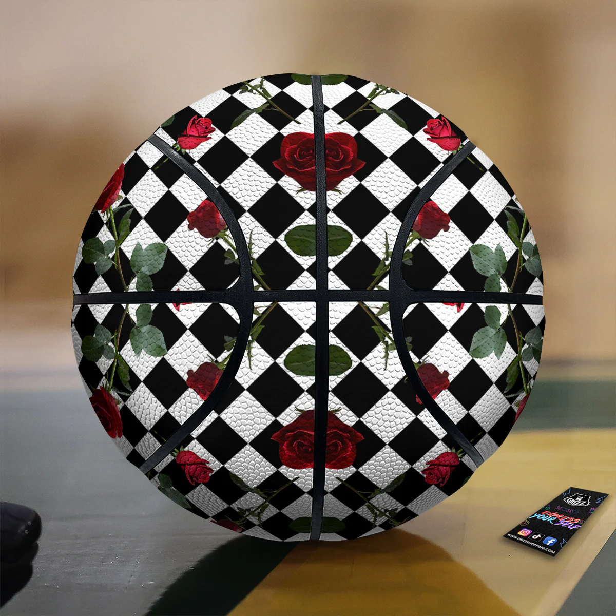Red Roses And Argyle Print Pattern Basketball