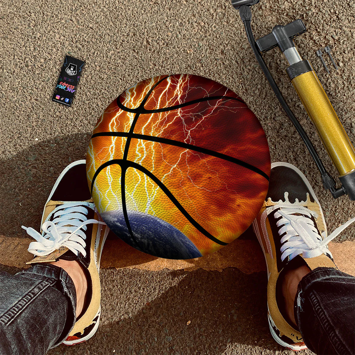 Red Sky With Lightnings Print Basketball - Image 2
