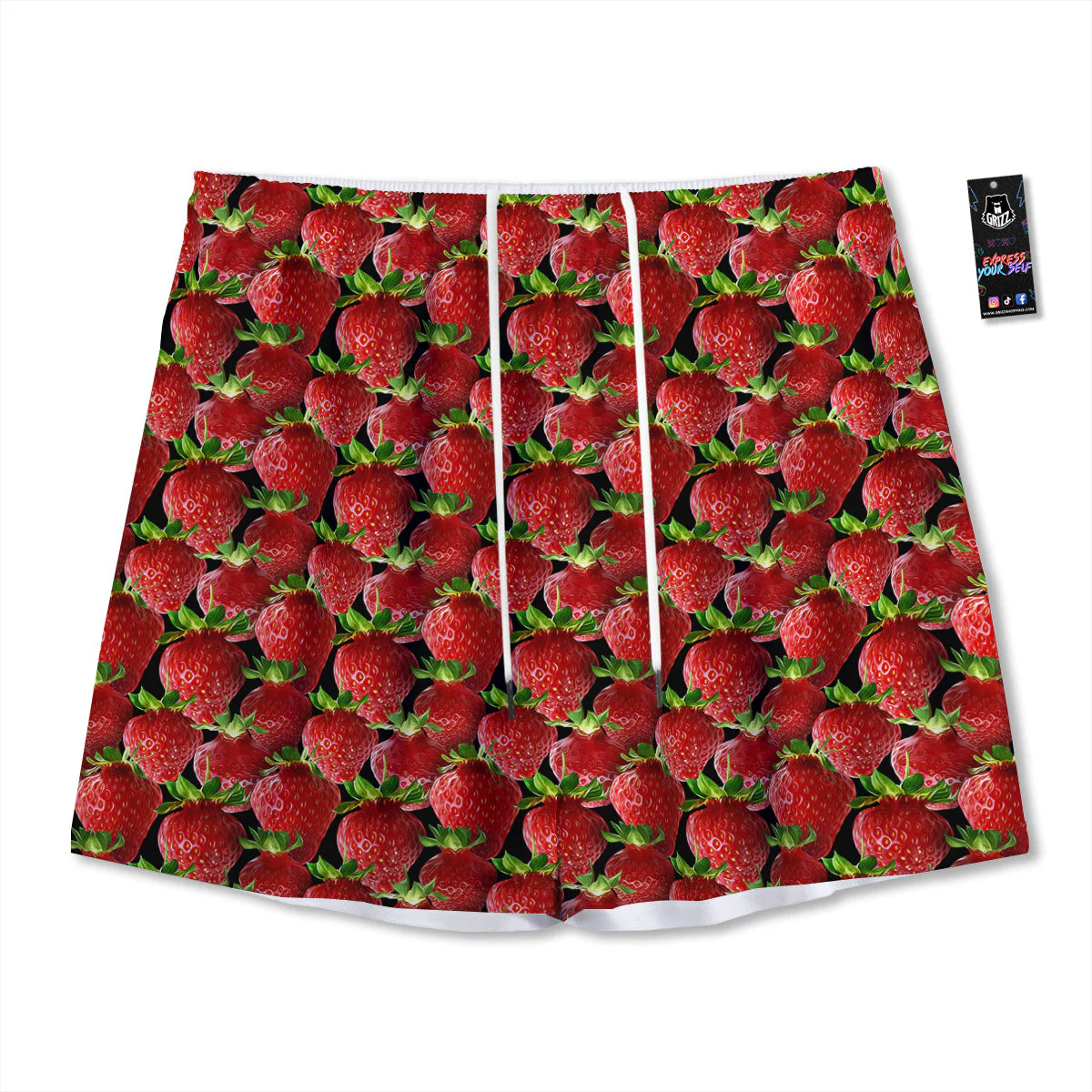 Red Strawberries Ripe Print Pattern Mesh Shorts