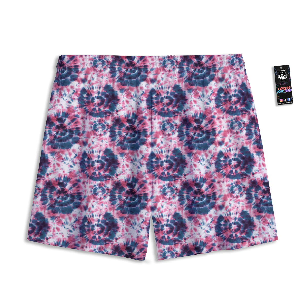 Red Tie Dye Blue Shibori Print Pattern Mesh Shorts - Image 2