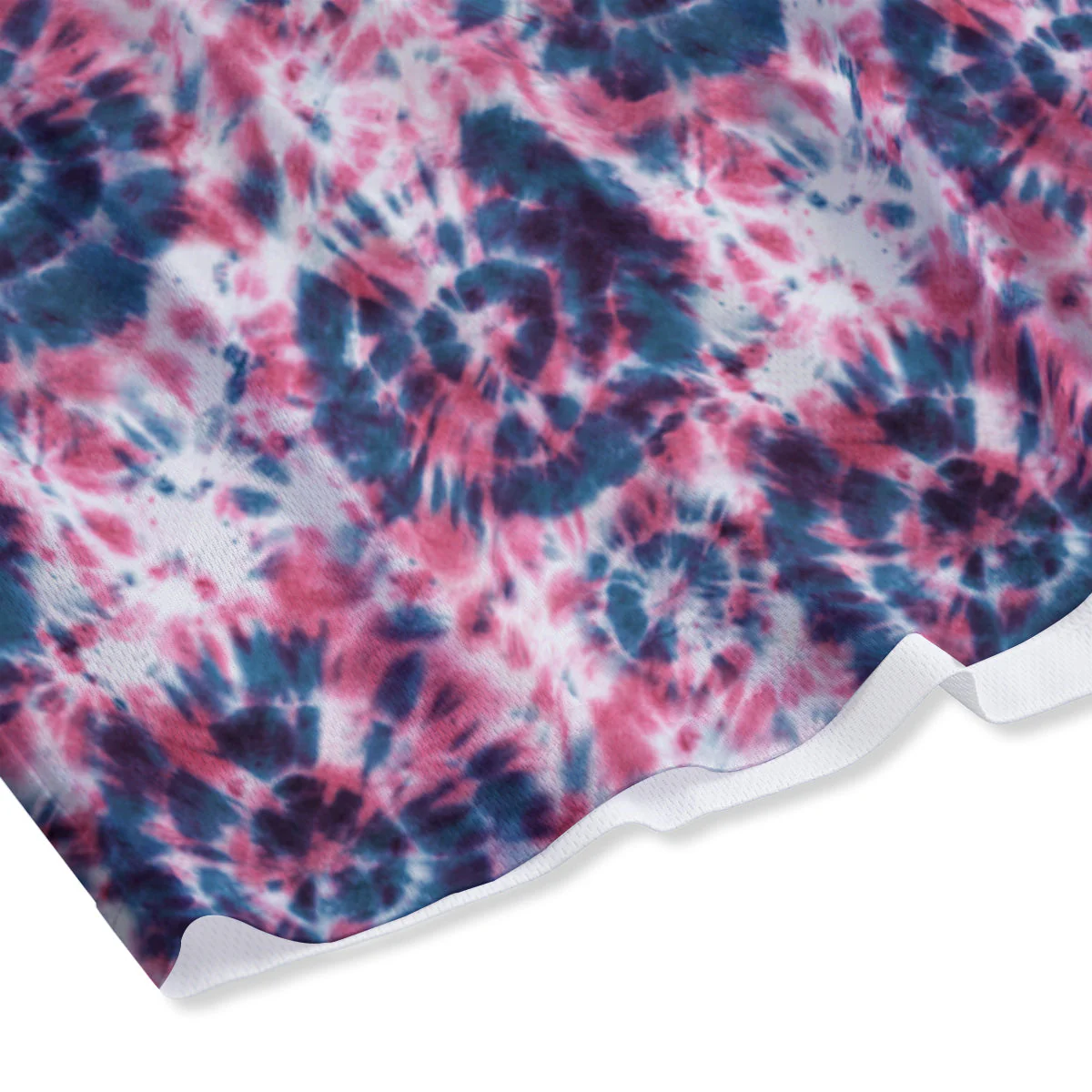 Red Tie Dye Blue Shibori Print Pattern Mesh Shorts - Image 4