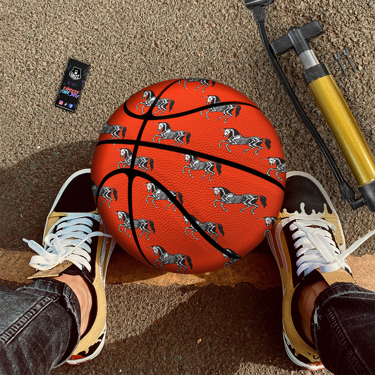 Red Unicorn Skeleton Print Pattern Basketball - Image 2