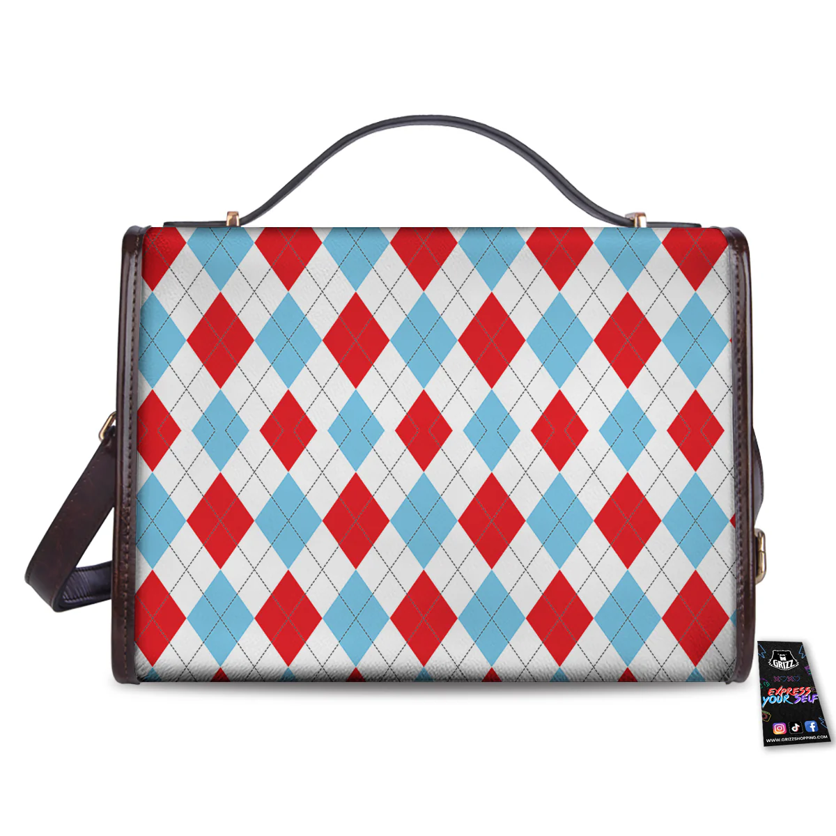 Red White And Blue Argyle Print Pattern Women's Satchel Bag - Image 2