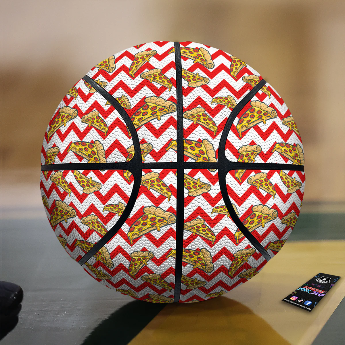 Red Zigzag Pizza Print Pattern Basketball