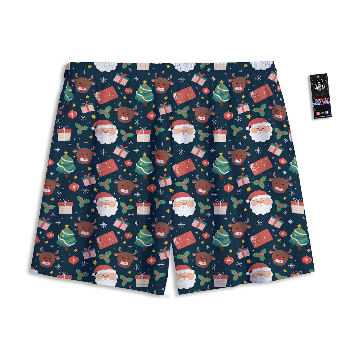 Reindeer Christmas Santa Print Pattern Mesh Shorts - Image 2