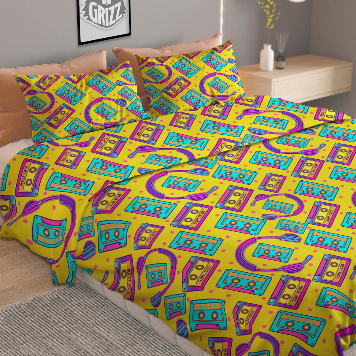 Retro Cassette And Earphones Print Pattern Duvet Cover Bedding Set - Image 2