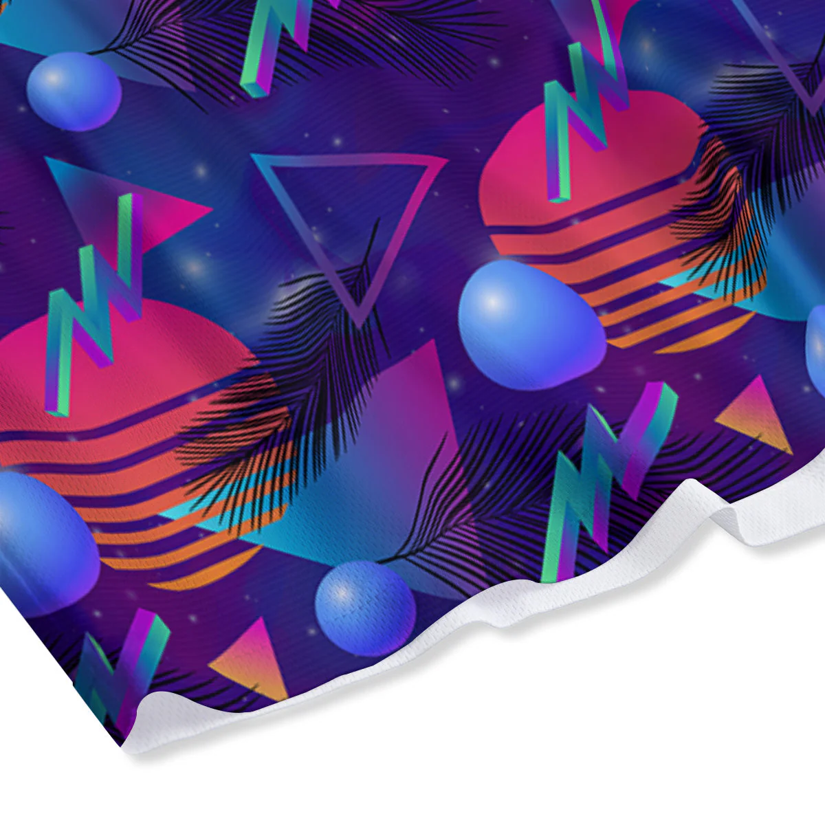 Retro Futuristic Neon Theme Print Pattern Mesh Shorts - Image 4