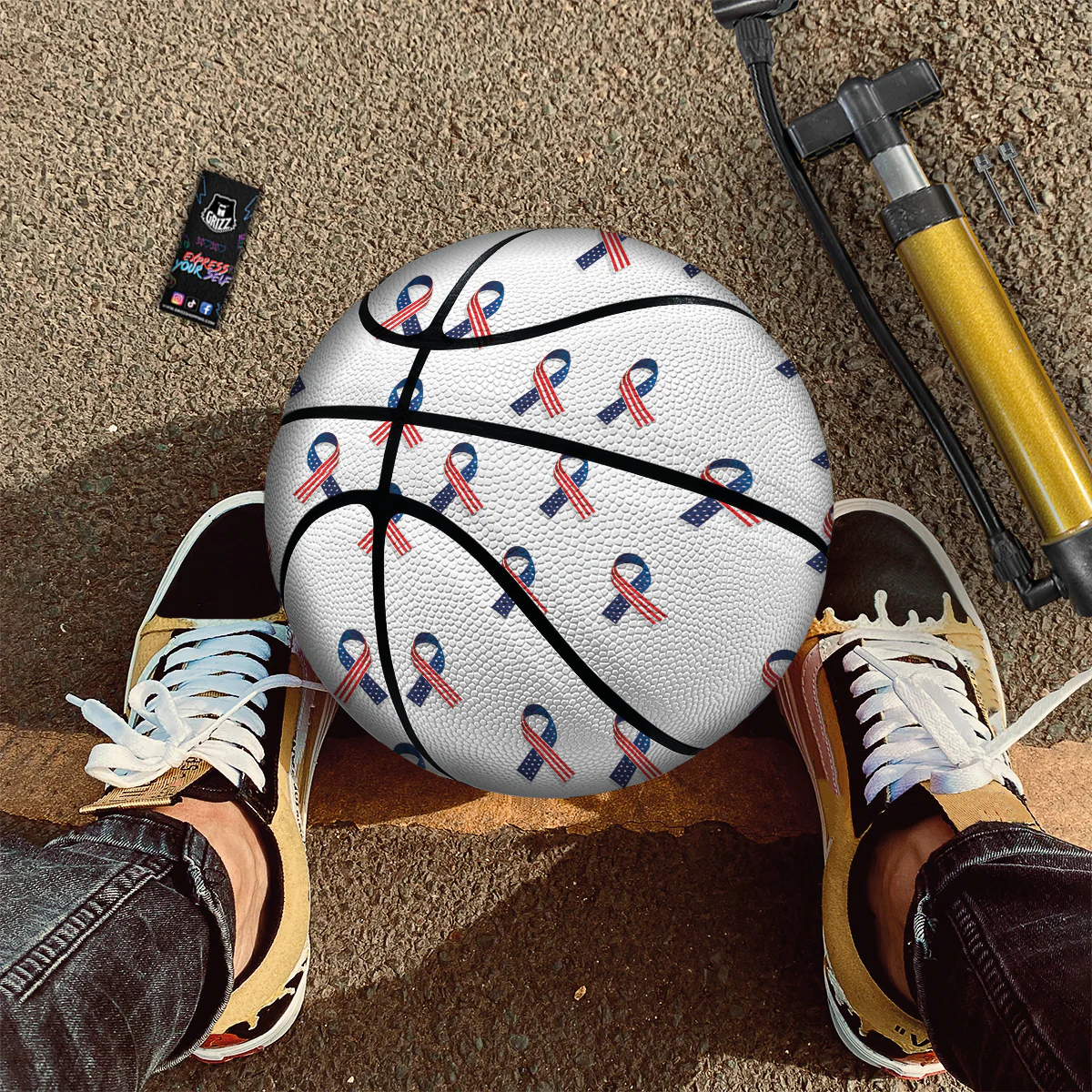 Ribbon American Flag Print Pattern Basketball - Image 2