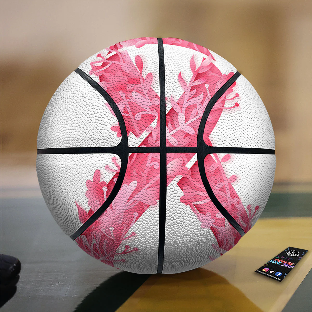 Ribbon Flower Pink Breast Cancer Print Basketball