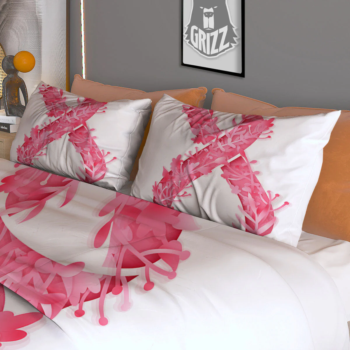 Ribbon Flower Pink Breast Cancer Print Duvet Cover Bedding Set - Image 3