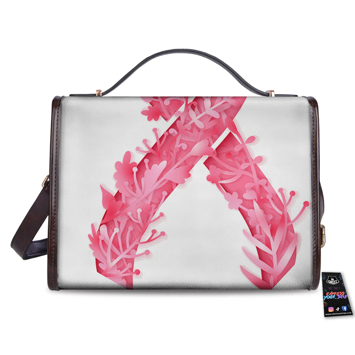 Ribbon Flower Pink Breast Cancer Print Women's Satchel Bag - Image 2