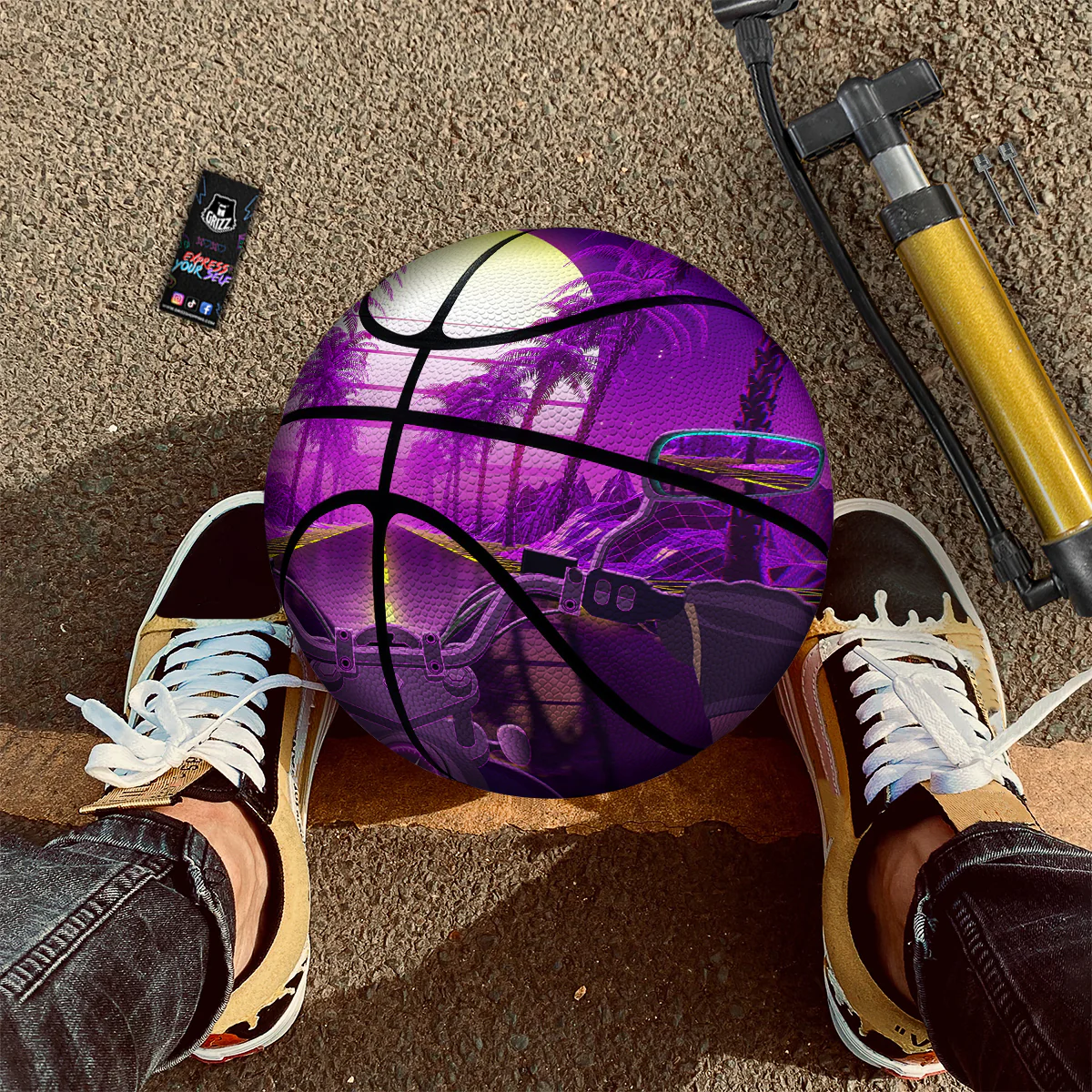 Riding Motorcycle Retro Purple Print Basketball - Image 2