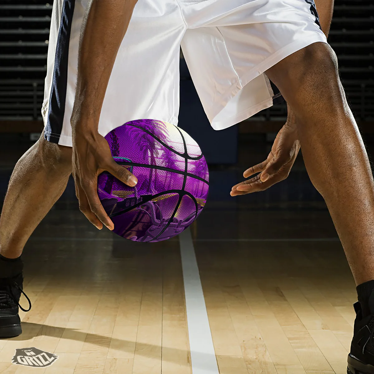 Riding Motorcycle Retro Purple Print Basketball - Image 3
