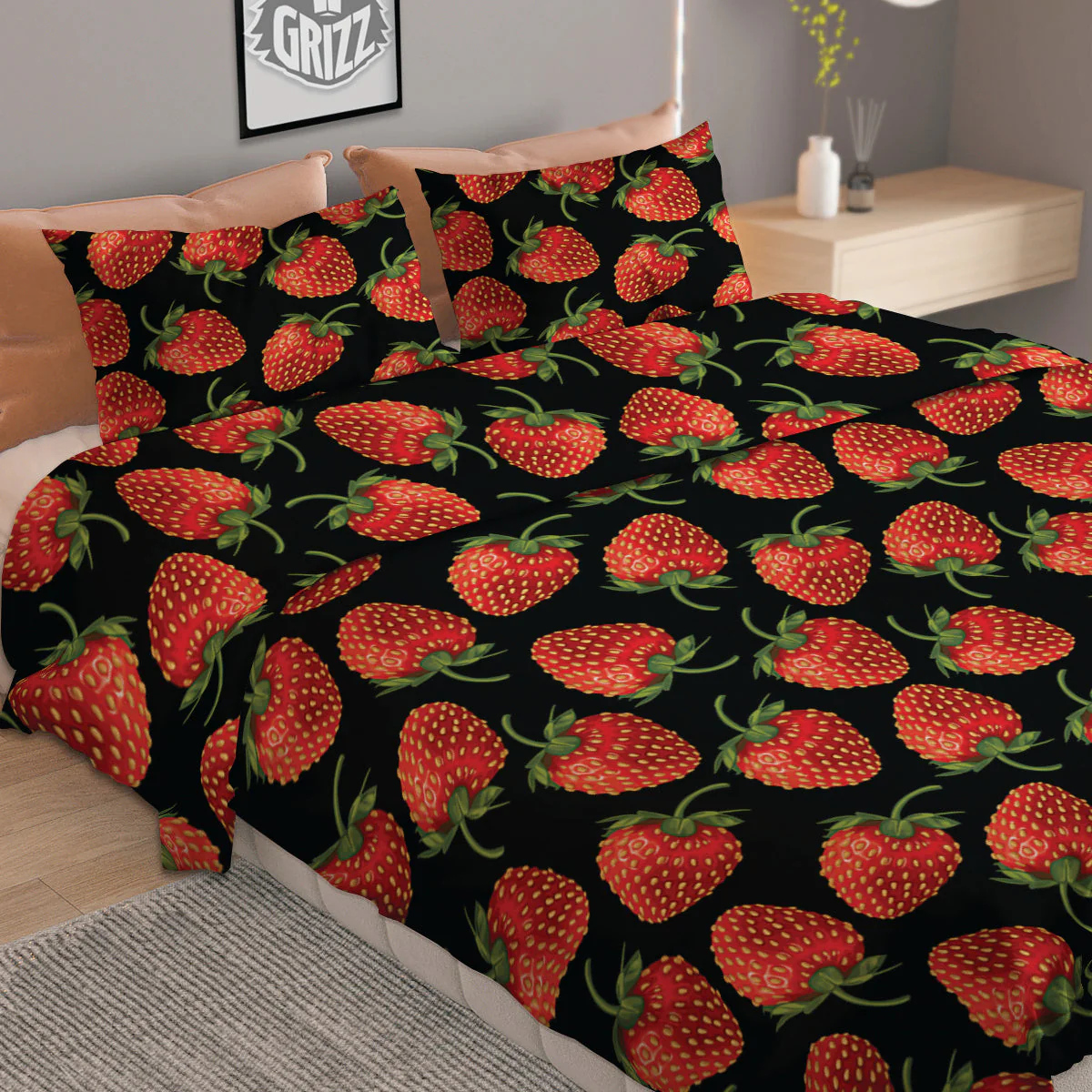 Ripe Strawberries Print Pattern Duvet Cover Bedding Set - Image 2